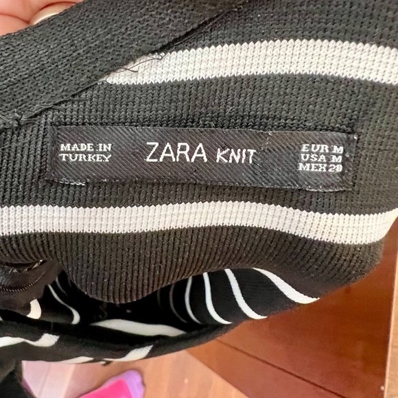 Zara Knit Black White Striped Crew Neck Mini Dress Women's Size Medium M - Picture 6 of 8